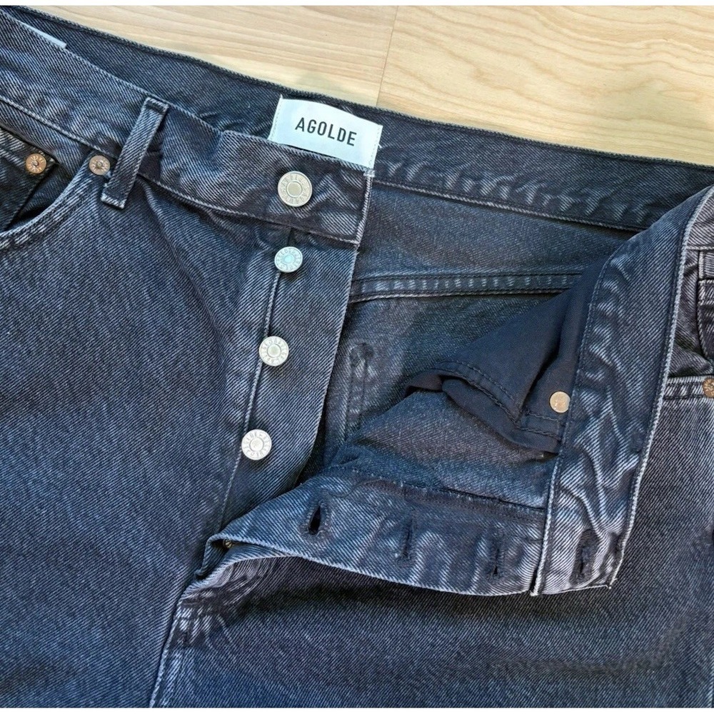 Agolde Fran High Waist Straight Leg Jeans Washed Black Denim Button Fly Size 30 - Picture 6 of 12